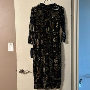 Black gold midi dress never worn